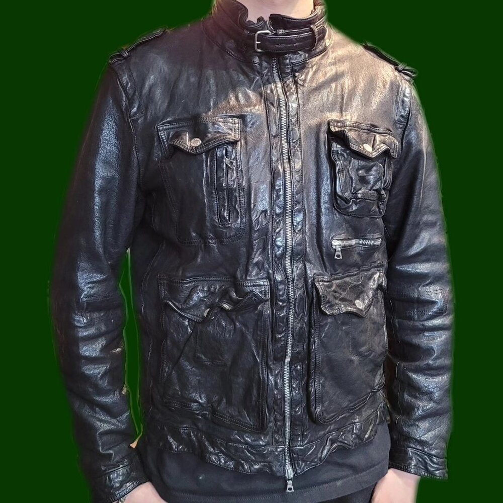 Neil Barrett "Orlando" Jacket. High-fashion textured leather. Men's XL slim